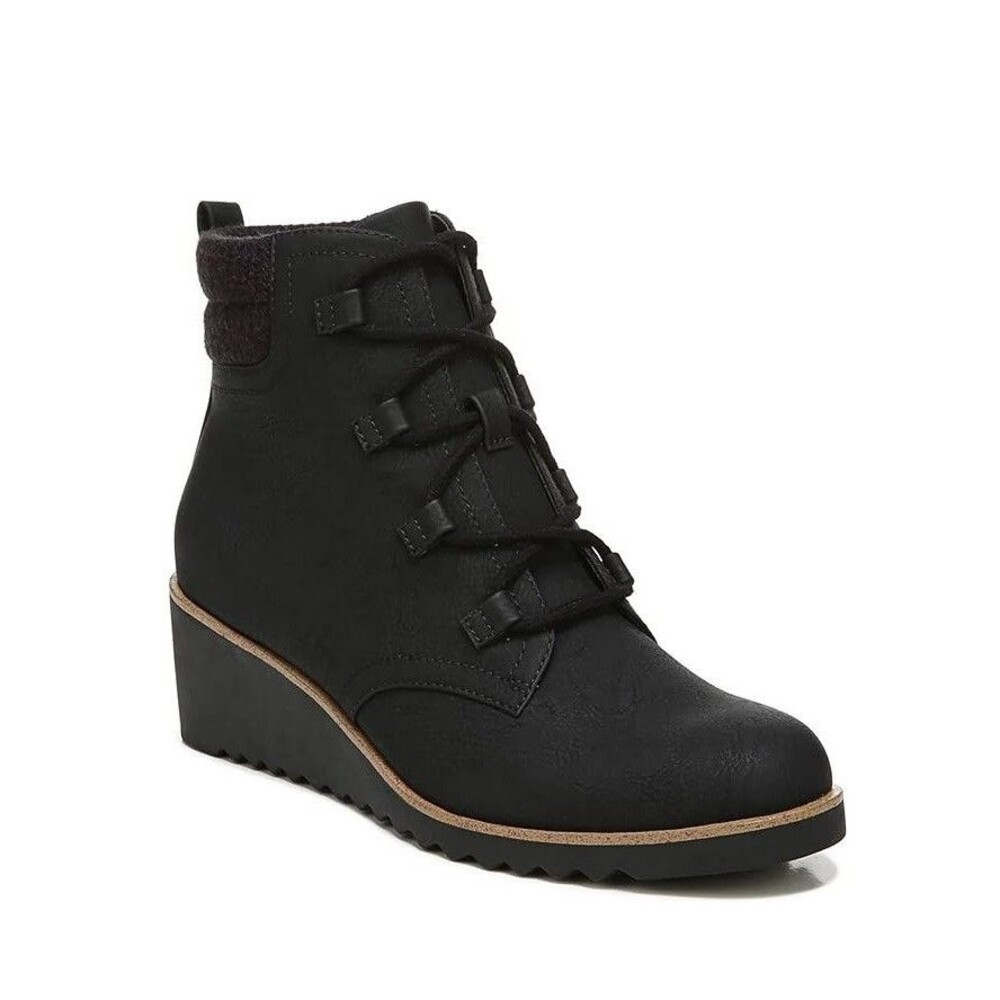 Life Stride Womens 10 M Black Zone Lace Up Wedge Heel Ankle Booties NIB TE8